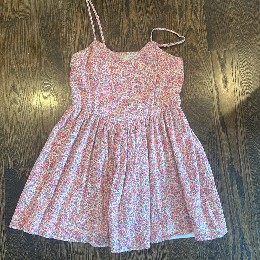 Tinsel Town Floral Pink, purple and orange mini dress size junior large.